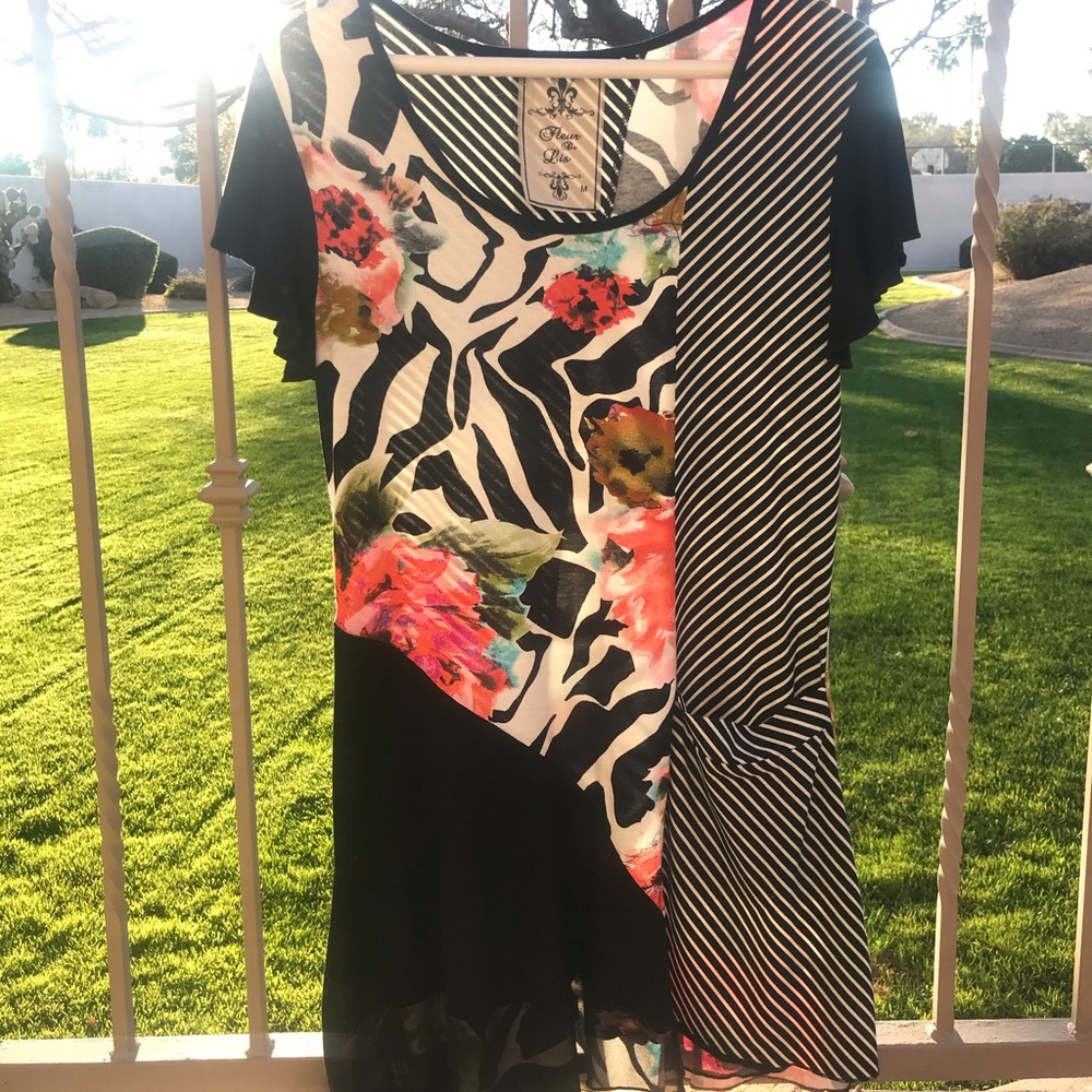 Fleur De Lis Tunic Multi Patterned Top